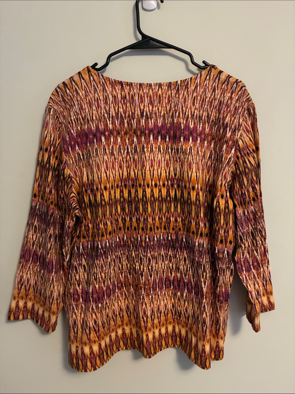 Ruby Rd. Ikat-Pattern V-Neck Tunic in Mustard & Burgundy - Picture 8 of 9